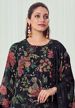 Digital Printed Georgette Pakistani Suit in Black