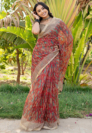 Digital Printed Kota Doriya Saree in Red