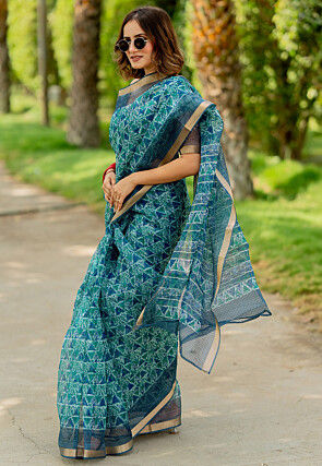Digital Printed Kota Doriya Saree in Teal Green