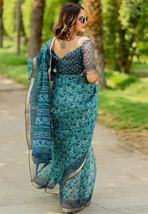 Digital Printed Kota Doriya Saree in Teal Green