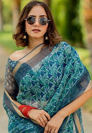 Digital Printed Kota Doriya Saree in Teal Green
