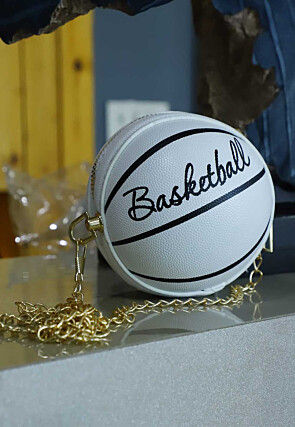 Digital Printed Leather Ball Clutch Bag in White