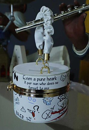 Digital Printed Leather Cylindrical Clutch Bag in White