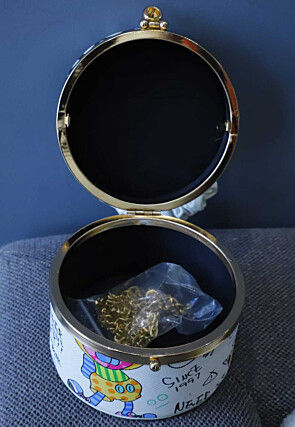 Digital Printed Leather Cylindrical Clutch Bag in White