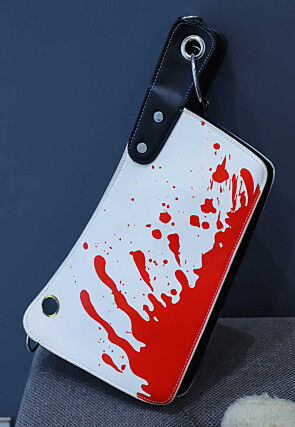 Digital Printed Leather Rectangular Clutch Bag in Silver and Red