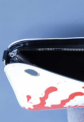 Digital Printed Leather Rectangular Clutch Bag in Silver and Red