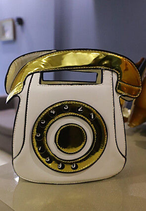 Digital Printed Leather Square Telephone Sling Bag in Off White