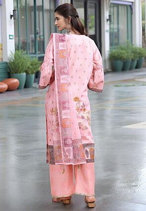 Digital Printed Linen Cotton Pakistani Suit in Light Pink