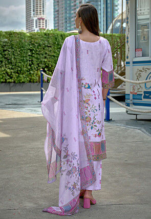 Digital Printed Linen Cotton Pakistani Suit in Light Purple