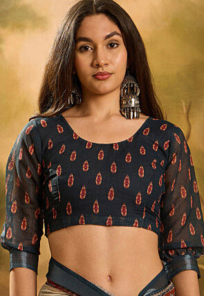 Digital Printed Linen Cotton Saree in Cream