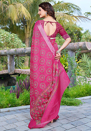 Digital Printed Linen Cotton Saree in Fuchsia