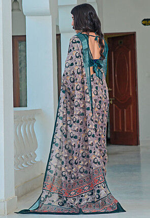 Digital Printed Linen Cotton Saree in Grey