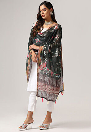 Digital Printed Linen Dupatta in Black