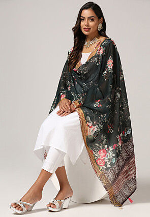 Digital Printed Linen Dupatta in Black