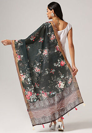 Digital Printed Linen Dupatta in Black