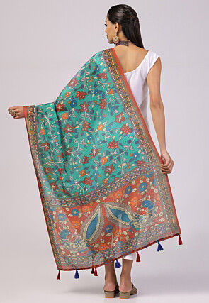 Digital Printed Linen Dupatta in Light Blue