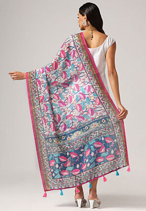 Digital Printed Linen Dupatta in Light Grey