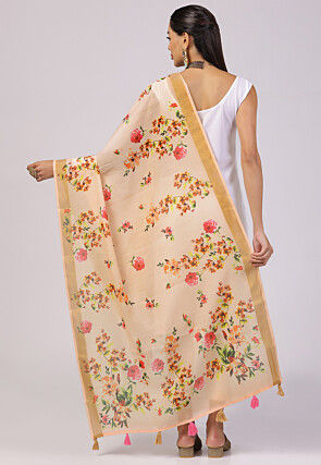 Digital Printed Linen Dupatta in Peach