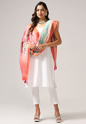 Digital Printed Linen Dupatta in Peach