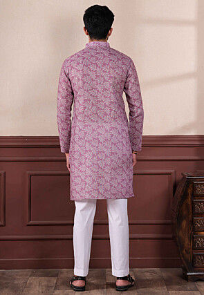 Digital Printed Linen Kurta Set in Purple