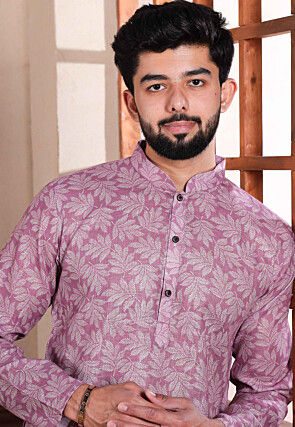Digital Printed Linen Kurta Set in Purple