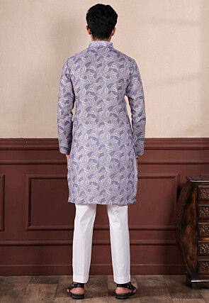 Digital Printed Linen Kurta Set in Purple
