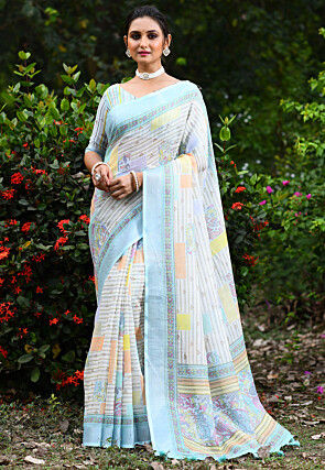 women's linen digital print sarees online dvz0001912 - Dvanza.com