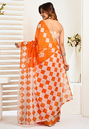 Pre-stitched Linen Saree in Orange