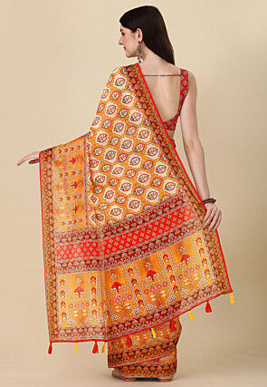 Digital Printed Linen Saree in Orange