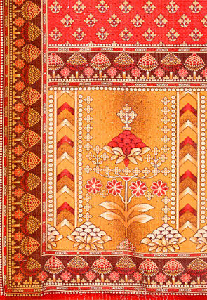 Digital Printed Linen Saree in Orange