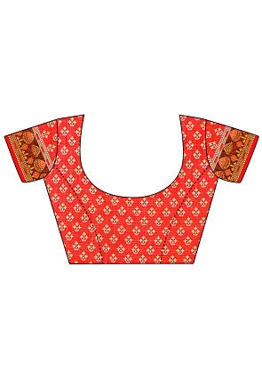 Digital Printed Linen Saree in Orange