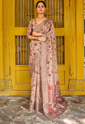 Apricot Orange Linen Silk Saree – Vishnu Weaves