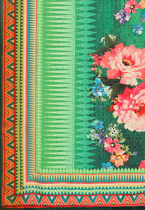 Digital Printed Linen Saree in Shaded Orange and Green