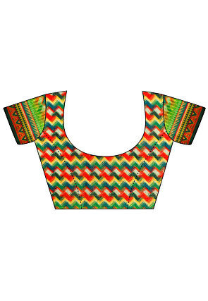 Digital Printed Linen Saree in Shaded Orange and Green