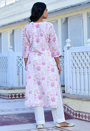 Digital Printed Linen Silk Pakistani Suit in Off White