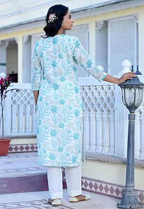 Digital Printed Linen Silk Pakistani Suit in Off White