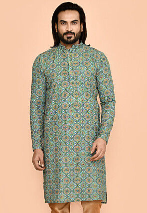 Digital Printed Lycra (Elastane) Kurta in Green