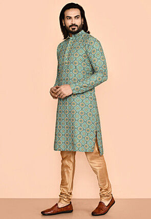 Digital Printed Lycra (Elastane) Kurta in Green