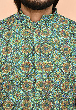 Digital Printed Lycra (Elastane) Kurta in Green