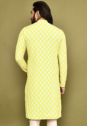 Digital Printed Lycra (Elastane) Kurta in Yellow
