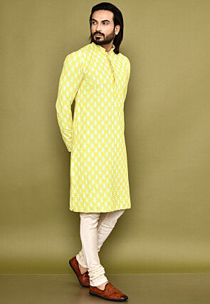 Digital Printed Lycra (Elastane) Kurta in Yellow