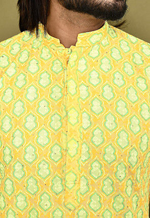 Digital Printed Lycra (Elastane) Kurta in Yellow