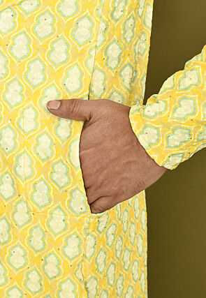 Digital Printed Lycra (Elastane) Kurta in Yellow