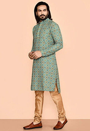 Digital Printed Lycra (Elastane) Kurta Set in Dusty Green