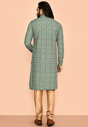 Digital Printed Lycra (Elastane) Kurta Set in Dusty Green
