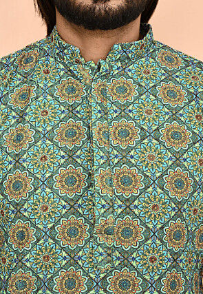 Digital Printed Lycra (Elastane) Kurta Set in Dusty Green