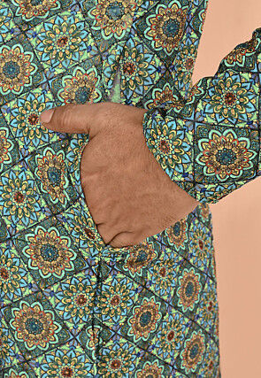 Digital Printed Lycra (Elastane) Kurta Set in Dusty Green