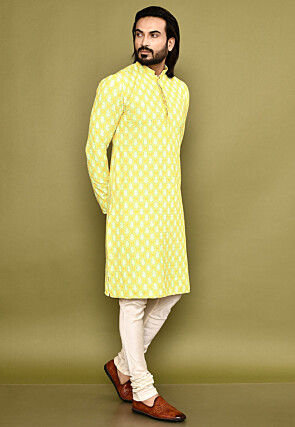 Digital Printed Lycra (Elastane) Kurta Set in Yellow