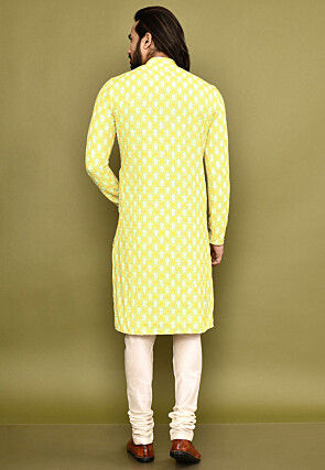 Digital Printed Lycra (Elastane) Kurta Set in Yellow