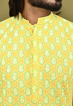Digital Printed Lycra (Elastane) Kurta Set in Yellow